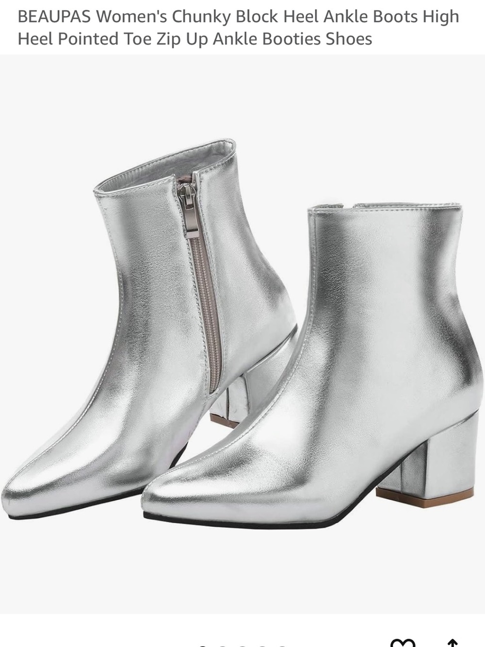 Silver Women's Ankle Boots - Metallic Block Heel Zip Booties